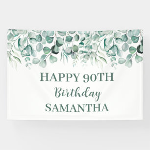 Happy 90th Birthday Eucalyptus Botanical Rustic Banner