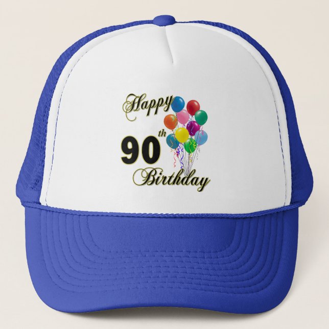 Happy 90th Birthday Gifts and Birthday Apparel Trucker Hat (Front)