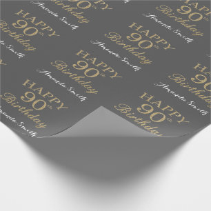 Happy 90th Birthday Gold Glitter and Grey Wrapping Paper