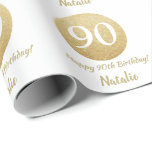 Happy 90th Birthday Gold Glitter and White Wrapping Paper<br><div class="desc">Happy 90th Birthday Gold Glitter and White Wrapping Paper with personalised name. For further customisation,  please click the "Customise it" button and use our design tool to modify this template.</div>