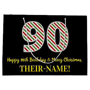 Happy 90th Birthday & Merry Christmas, Custom Name Large Gift Bag