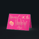 Happy 90th Birthday Name Stylish Script Gold Pink Card<br><div class="desc">Elegant decorative lettering in gold is on a hot pink backdrop to wish a Happy 90th birthday. Happy Birthday is set in an ornate script, and the age is in a cordinating typeface with name in script at the bottom. Easily personalise the name and words inside to your own greeting...</div>