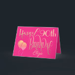 Happy 90th Birthday Name Stylish Script Gold Pink Card<br><div class="desc">Elegant decorative lettering in gold is on a hot pink backdrop to wish a Happy 90th birthday. Happy Birthday is set in an ornate script, and the age is in a cordinating typeface with name in script at the bottom. Easily personalise the name and words inside to your own greeting...</div>