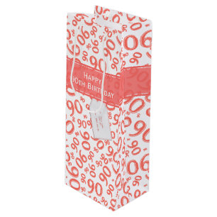 Happy 90th Birthday Number Pattern Coral/White Wine Gift Bag