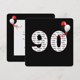 Happy 90th Birthday On Black Invitation