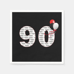 Happy 90th Birthday On Black  Napkins