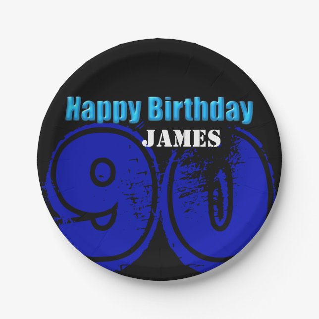 Happy 90th Birthday Personalised Paper Plates (Front)