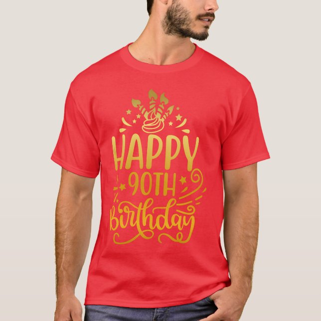 Happy 90th Birthday Presents 90 Year Old Gift Gold T-Shirt (Front)
