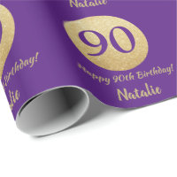 Happy 90th Birthday Purple and Gold Glitter