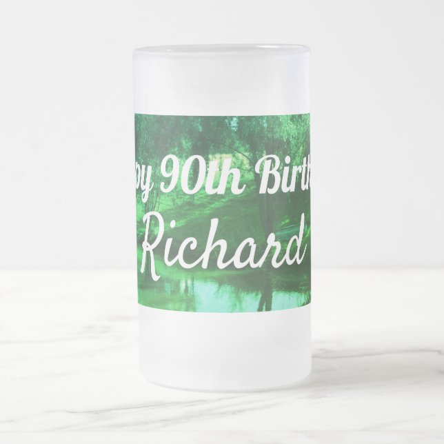 Happy 90th Birthday Rural scene Frosted Glass Beer Mug (Center)