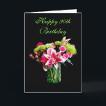 Happy 90th Birthday, Stargazer Lily Bouquet Card<br><div class="desc">This card features a bouquet of stargazer lilies,  roses,  chrysanthemum and carnations.</div>