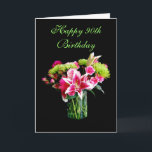 Happy 90th Birthday, Stargazer Lily Bouquet Card<br><div class="desc">This card features a bouquet of stargazer lilies,  roses,  chrysanthemum and carnations.</div>