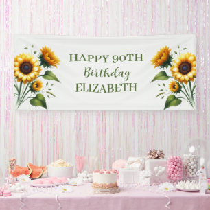 Happy 90th Birthday Sunflowers Yellow Flowers Banner