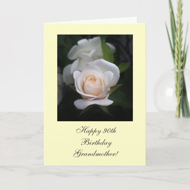 Happy 90th Birthday white rose Card (Front)