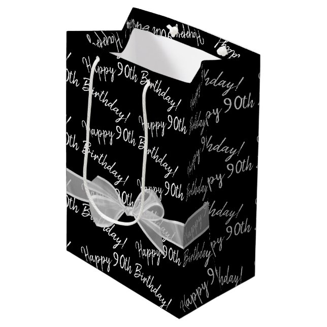 Happy 90th Birthday with bow Medium Gift Bag (Front Angled)