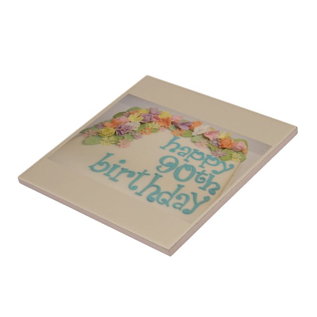 Happy 90th Colourful Birthday Tile (Side)