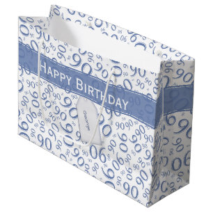 Happy 90th Random Number Pattern Blue/White Large Gift Bag