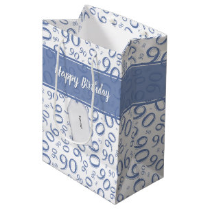 Happy 90th Random Number Pattern Blue/White Medium Gift Bag