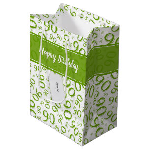 Happy 90th Random Number Pattern Green/White Medium Gift Bag