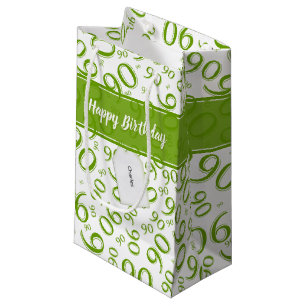 Happy 90th Random Number Pattern Green/White Small Gift Bag