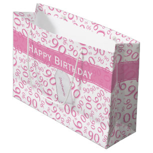 Happy 90th Random Number Pattern Pink/White Large Gift Bag