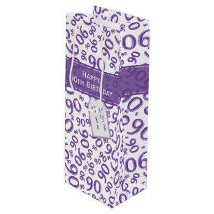 Happy 90th Random Number Pattern Purple/White Wine Gift Bag