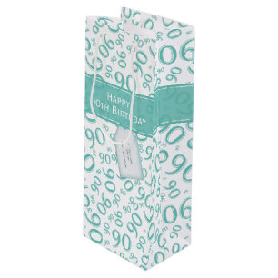 Happy 90th Random Number Pattern Teal/White Wine Gift Bag