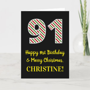 Happy 91st Birthday & Merry Christmas, Custom Name Card