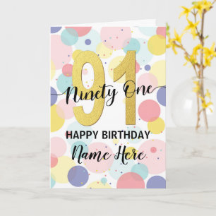 Happy 91st Birthday Pastel Rainbow and Gold Girl Card