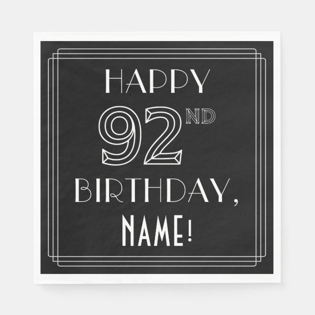 HAPPY 92ND BIRTHDAY; Art Deco Style; Custom Name Napkin (Front)