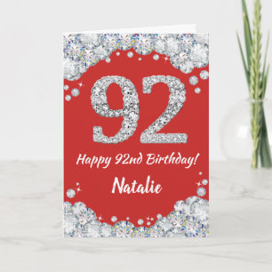 Happy 92nd Birthday Red and Silver Glitter Card