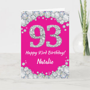 Happy 93rd Birthday Hot Pink and Silver Glitter Card