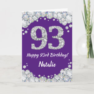 Happy 93rd Birthday Purple and Silver Glitter Card