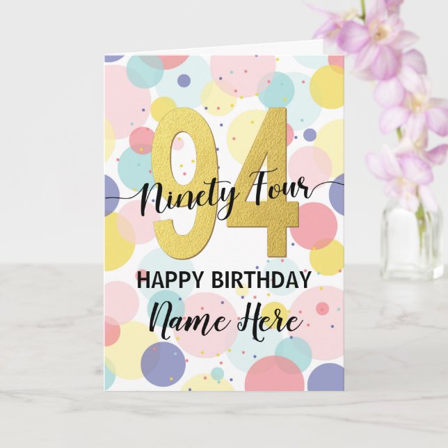 Happy 94th Birthday Pastel Rainbow Gold Woman Card (Orchid)