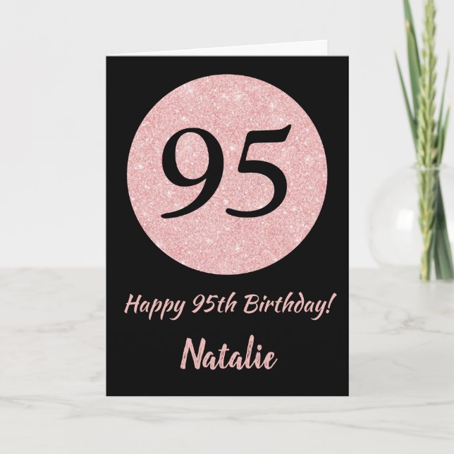 Happy 95th Birthday Black and Rose Pink Gold Card (Front)