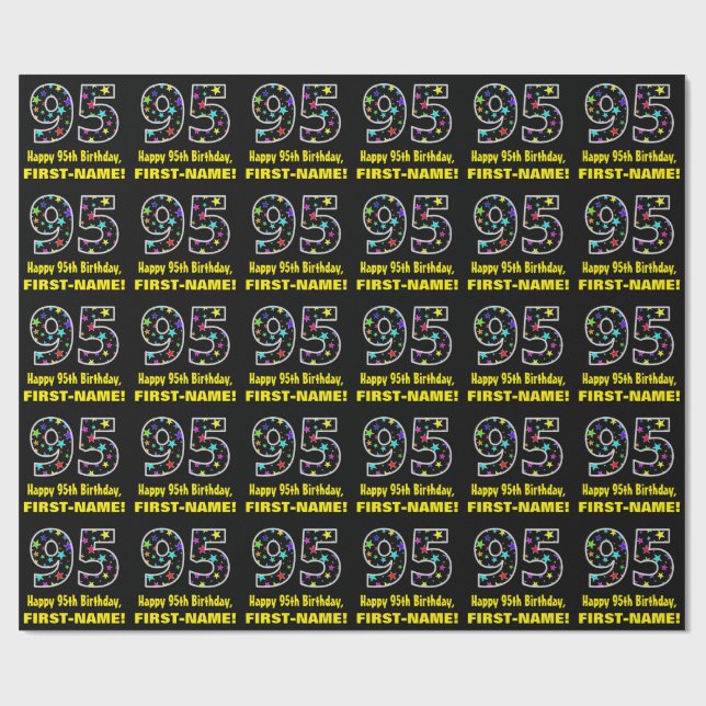 Happy 95th Birthday, Fun Colourful Stars Pattern 9 Wrapping Paper (Flat)