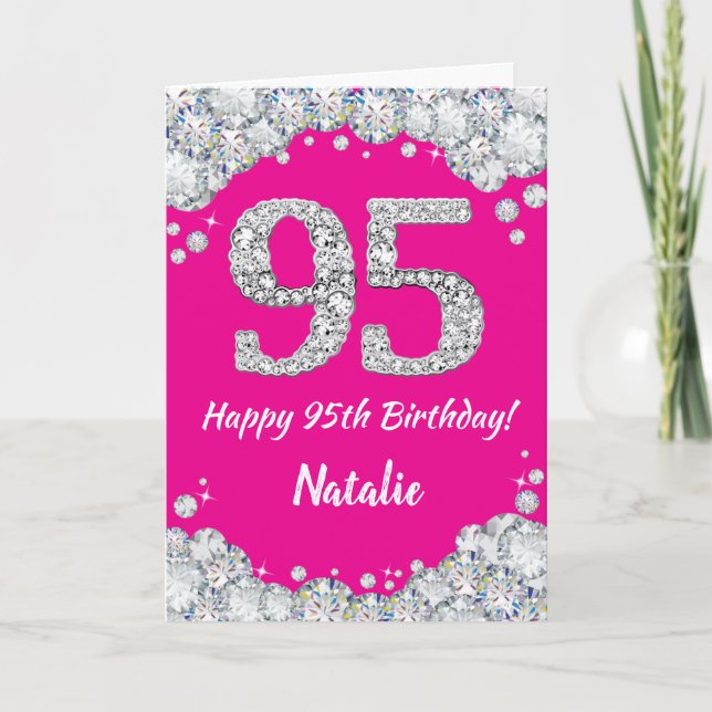 Happy 95th Birthday Hot Pink and Silver Glitter Card (Front)