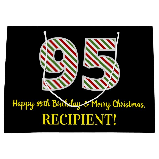 Happy 95th Birthday & Merry Christmas, Custom Name Large Gift Bag (Front)