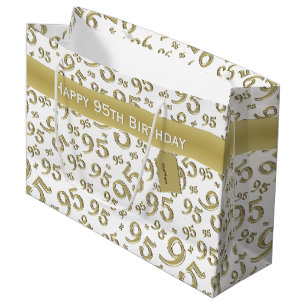 Happy 95th Birthday Number Pattern Gold Large Gift Bag