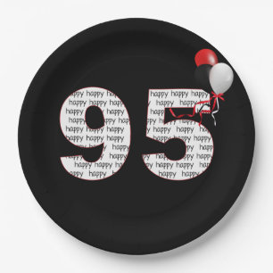 Happy 95th Birthday On Black Paper Plate