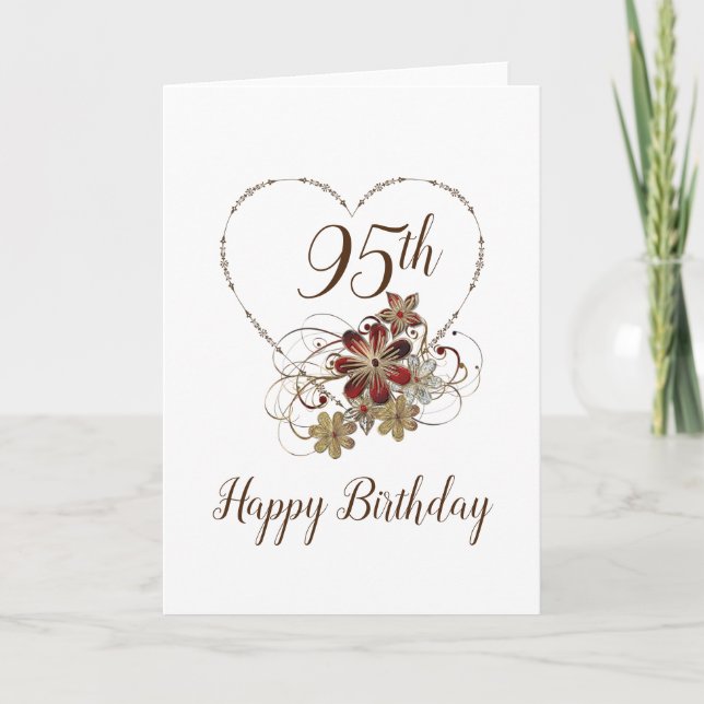 Happy 95th Birthday vintage heart flowers blank Card (Front)