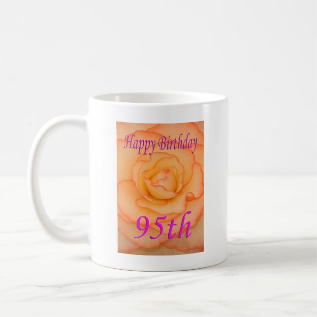 Happy 95th Birthday Yellow Flower with Pink Trim Coffee Mug (Left)