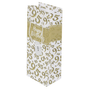 Happy 95th Random Number Pattern Gold/White Wine Gift Bag