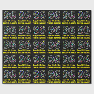 Happy 96th Birthday, Fun Colourful Stars Pattern 9 Wrapping Paper