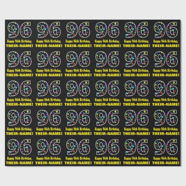 Happy 96th Birthday, Fun Colourful Stars Pattern 9 Wrapping Paper (Flat)