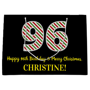 Happy 96th Birthday & Merry Christmas, Custom Name Large Gift Bag