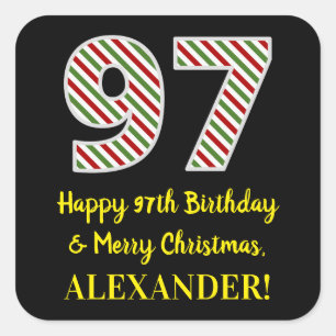 Happy 97th Birthday & Merry Christmas, Custom Name Square Sticker