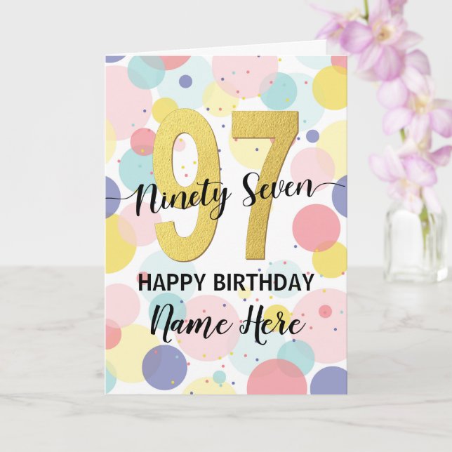 Happy 97th Birthday Pastel Rainbow Gold Woman Card (Orchid)