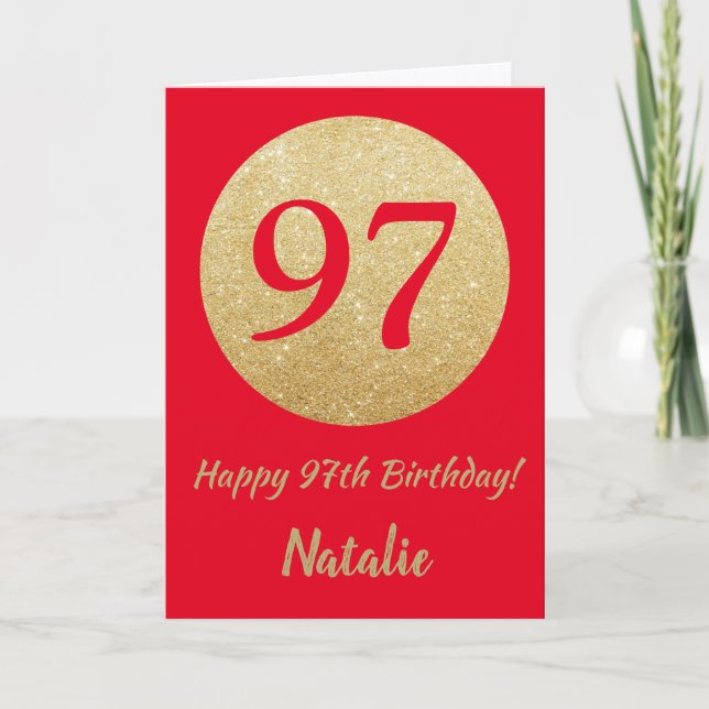 Happy 97th Birthday Red and Gold Glitter Card (Front)