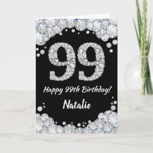 Happy 99th Birthday Black and Silver Glitter Card